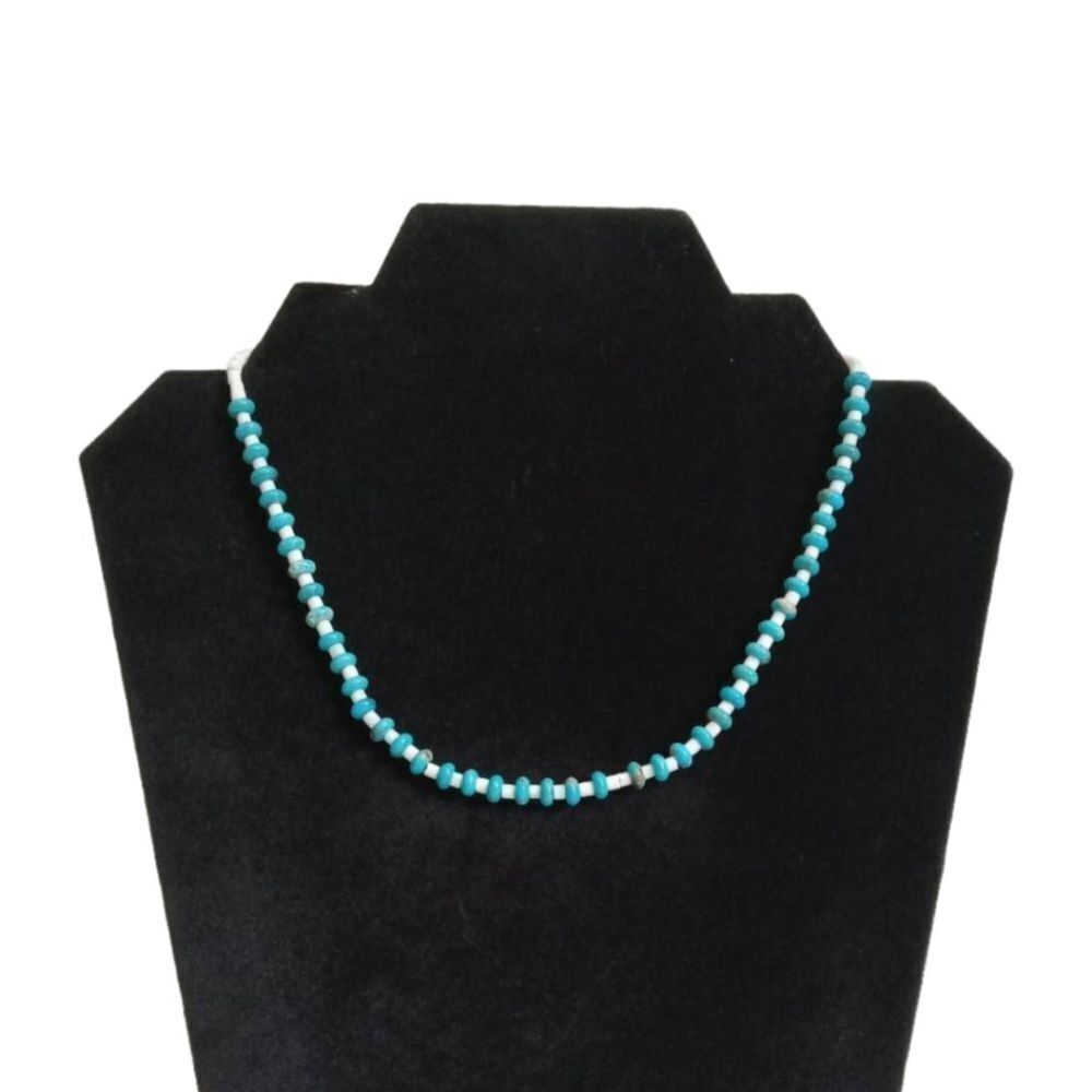 Handmade Turquoise Blue and White Lightweight Beaded Single Strand Necklace